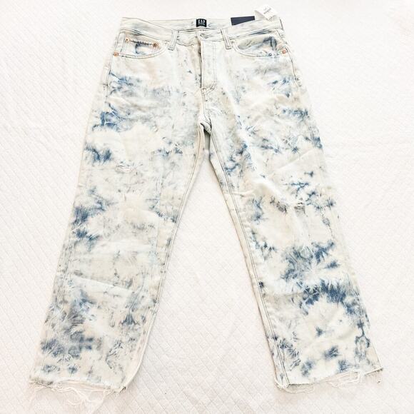 GAP Boyfriend Cropped Denim Jeans Acid Wash Tie Dye Size 6 28 Petite - Picture 2 of 7